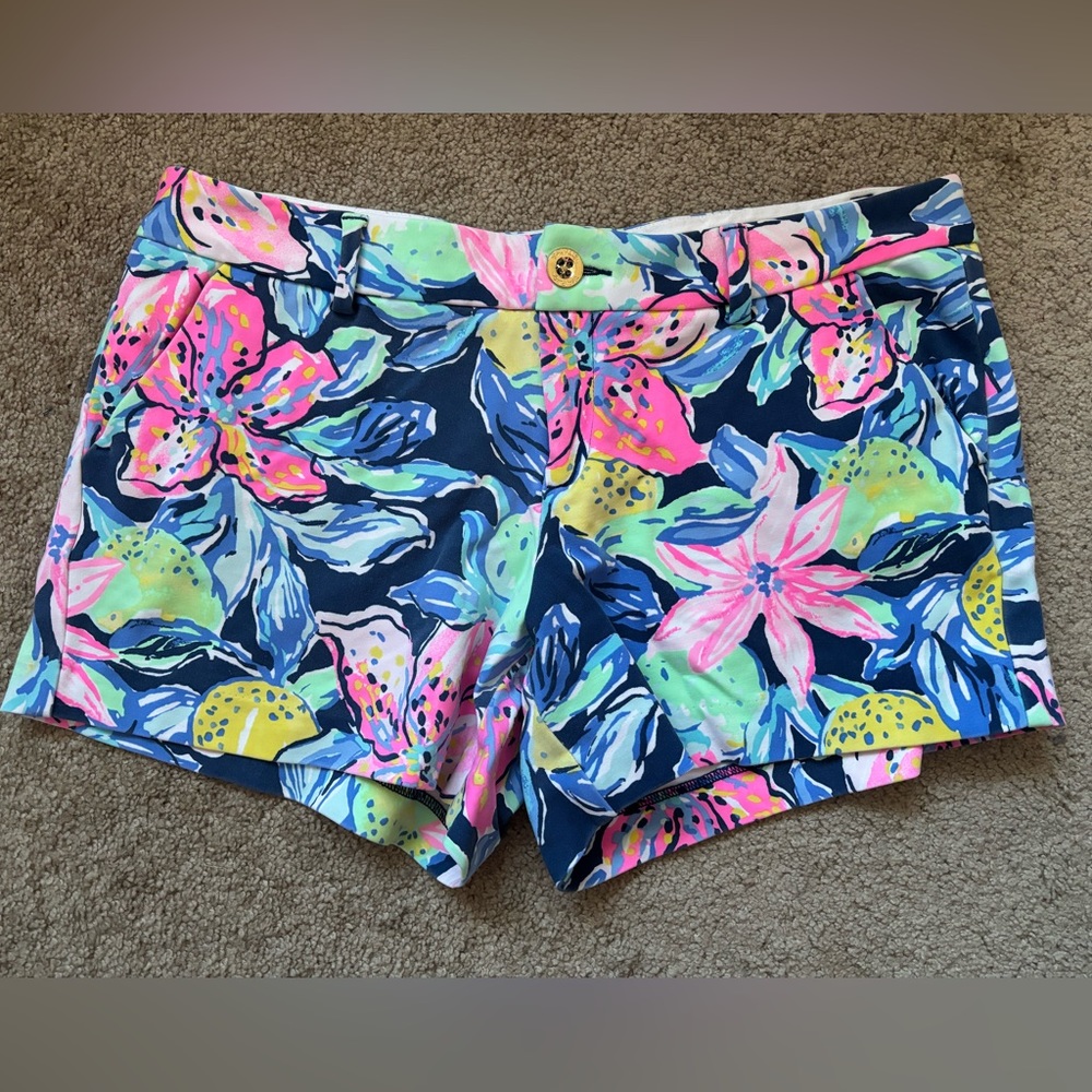 VGUC Lilly Pulitzer Callahan Stretch Short Size 12 Navy Blue Pink Yellow Mint
